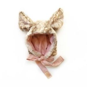 Native Fable Kids Bonnet Size 4-5Y Deer Tan Faux Fur Tie Neck Minky Flannel Hat